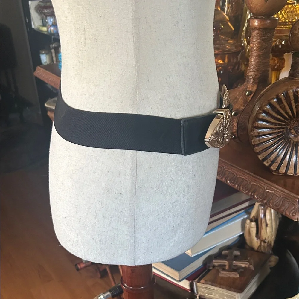 Western Double Gold Buckle Black Stretch Belt